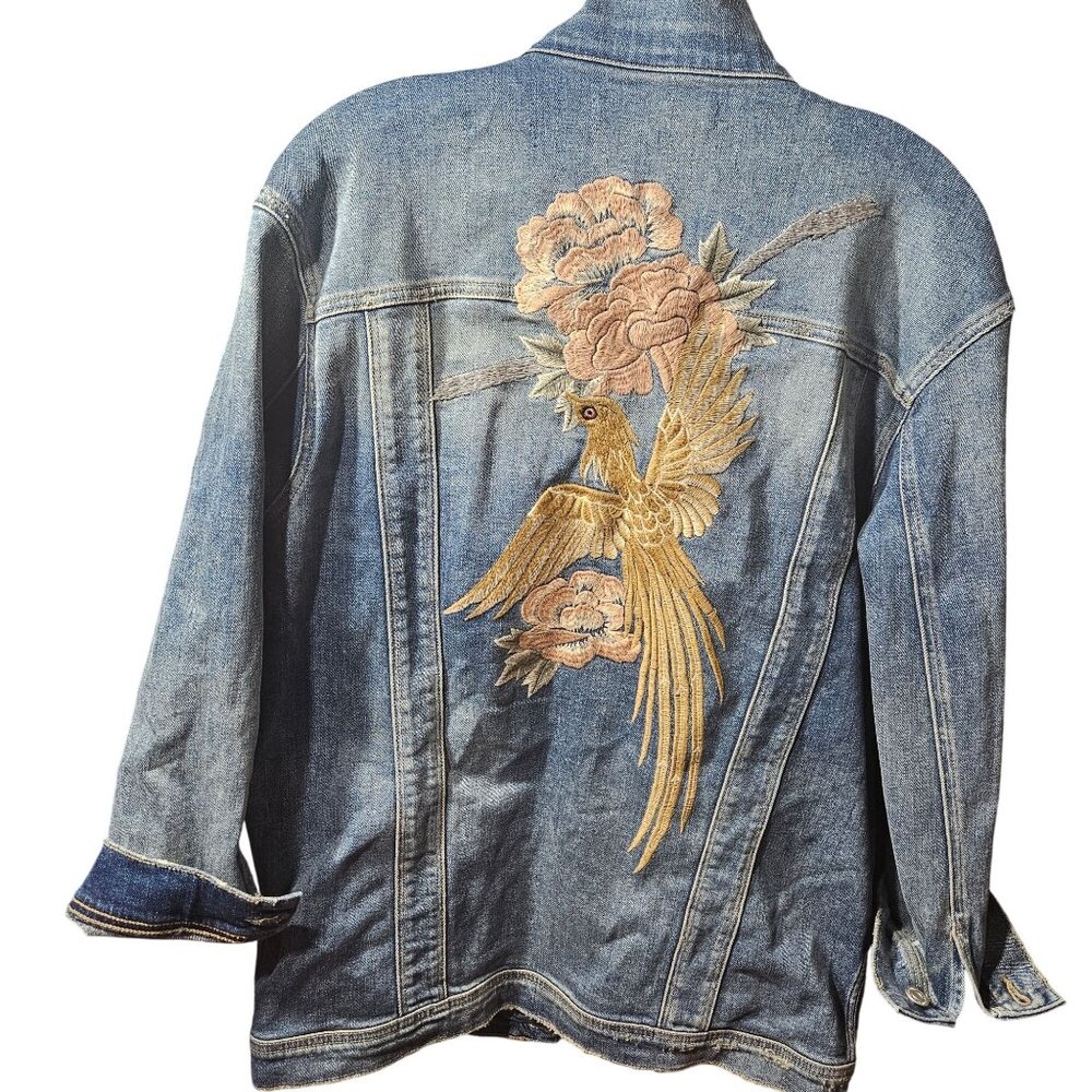 Vintage Marigold Denim Jacket With Embroidered Bird & Floral Design View 5
